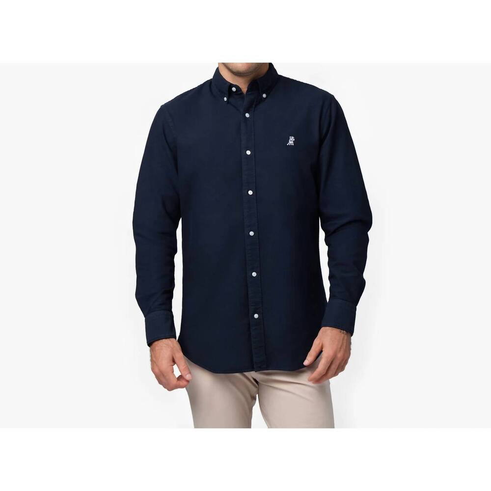 NEW JAMES BARK pique embroidered logo button down shirt in navy